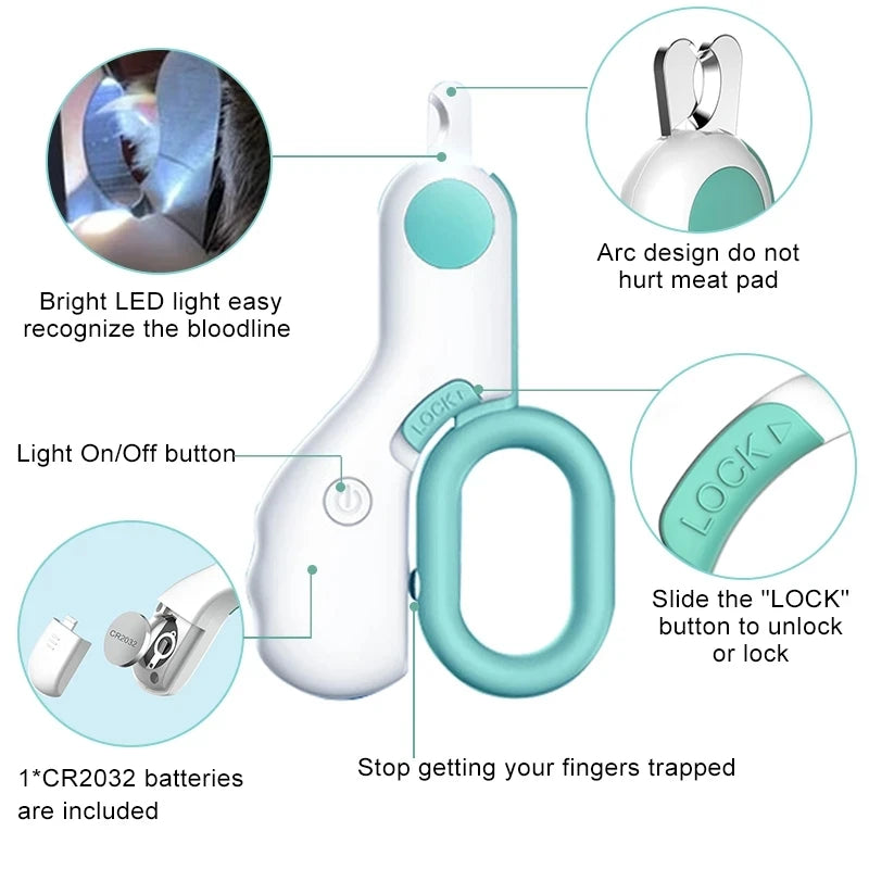 Cat Dog Nail Clipper Cutter Professional Pet Claw Trimmer with LED Light and Safety Lock