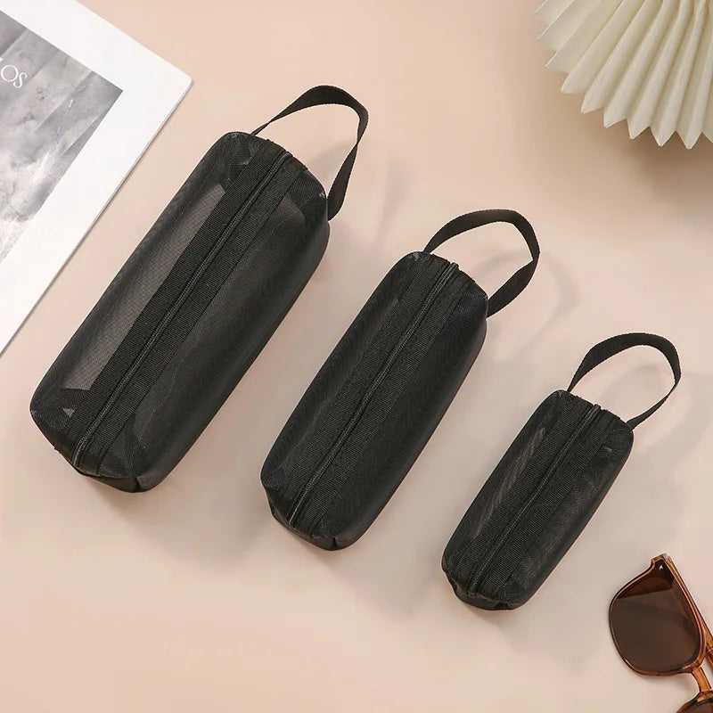 Black Layer Travel Cosmetic Bag Large Capacity Mesh Makeup Bag Makeup Storage Pouch